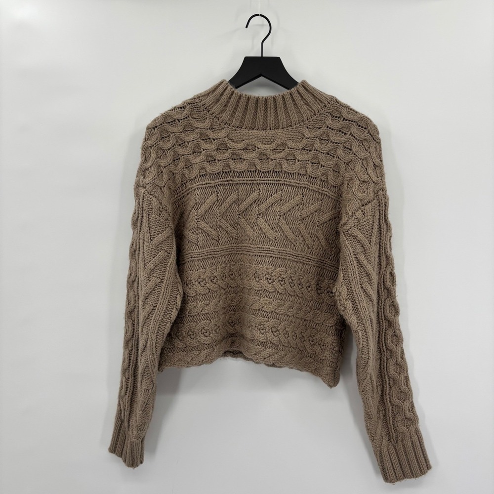 Forever 21 Cable Knit Sweater Womens Small Brown Cropped Mock Neck Chunky Boho